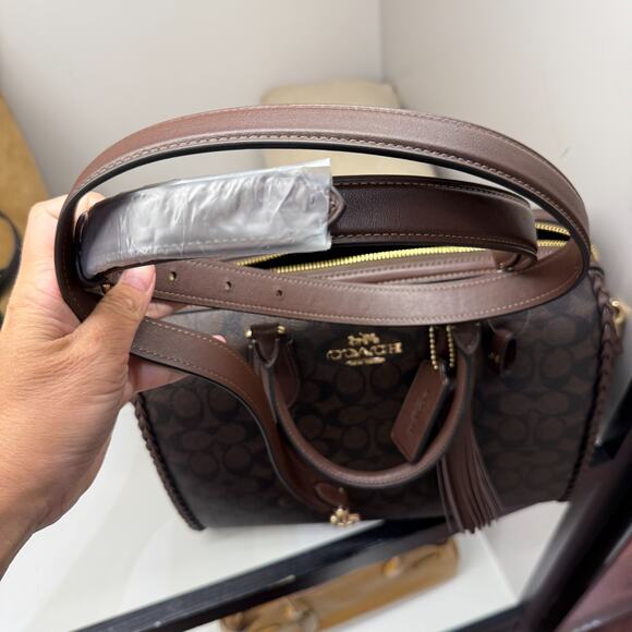 Coach CCE36 Rowan Large Satchel Bag In Signature With Fringe Walnut/maple - Picture 10 of 11